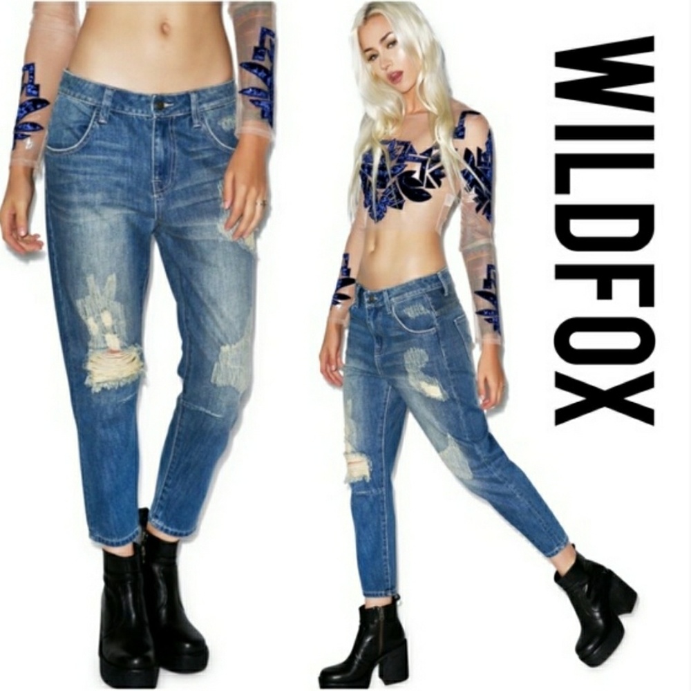NEW WOMENS WILDFOX BAGGY CROP JEANS 26 27